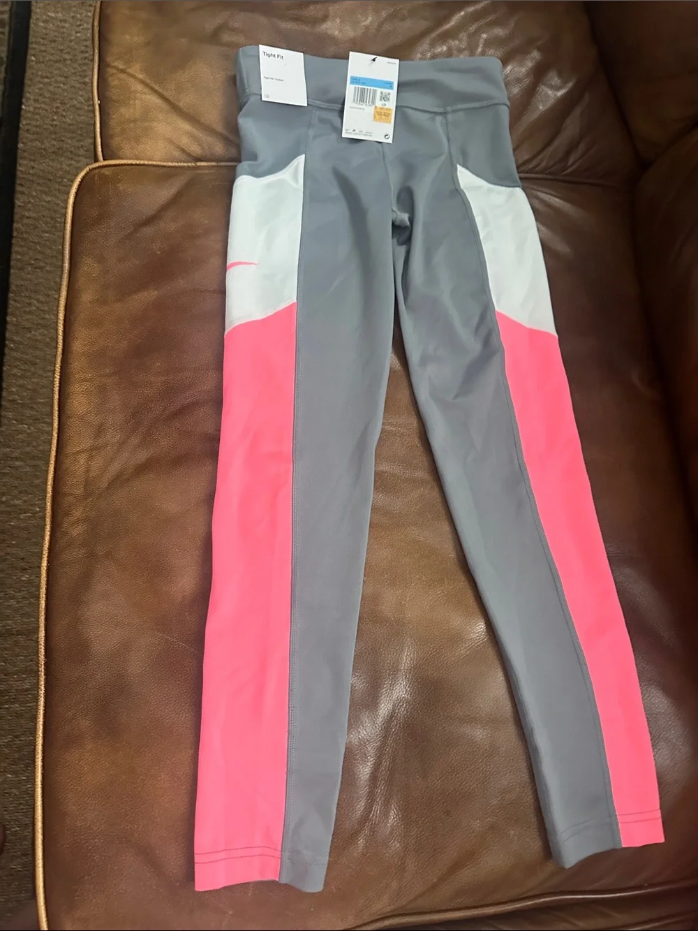 Nike Girls' Gray, White & Pink Colorblock Leggings